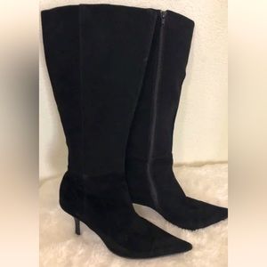 FITZWELL Black Suede Wide
Calf Dress Boots Stiletto Heel-Size 9.5/10